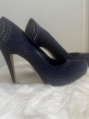 BCBG Navy Suede Studded Platform Pumps
